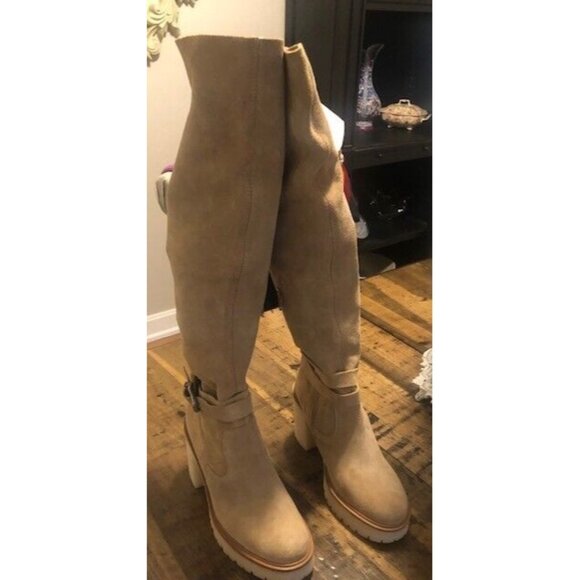 NEW $298 FREE PEOPLE TAN BEIGE JASPER PLATFORM KNEE HIGH BOOTS SIZE 38.5 / 8.5 - Picture 9 of 13